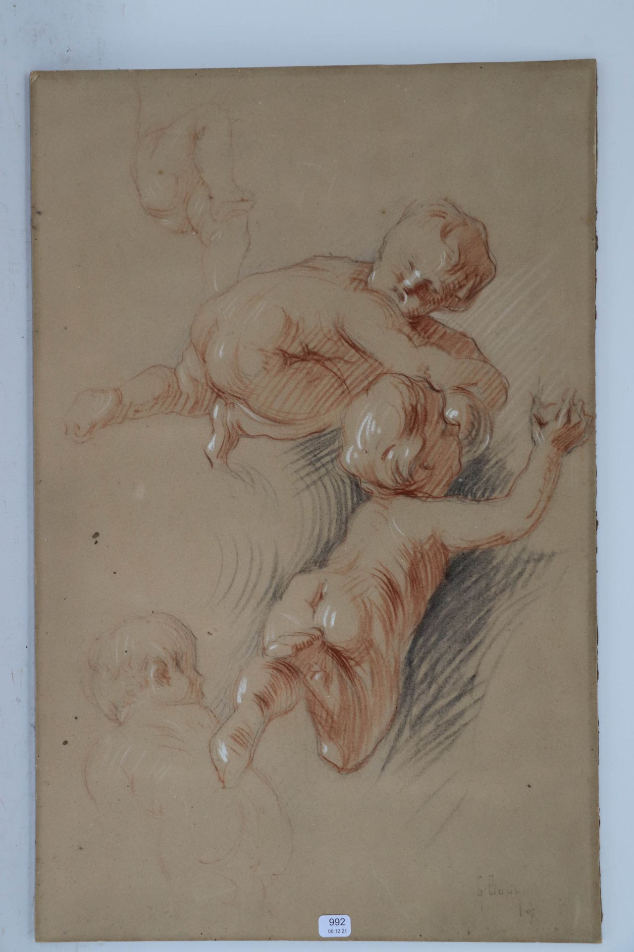 Null BOUY Gaston (1866/1943). "Chérubins". Craie, sanguine et crayon sur papier,&hellip;