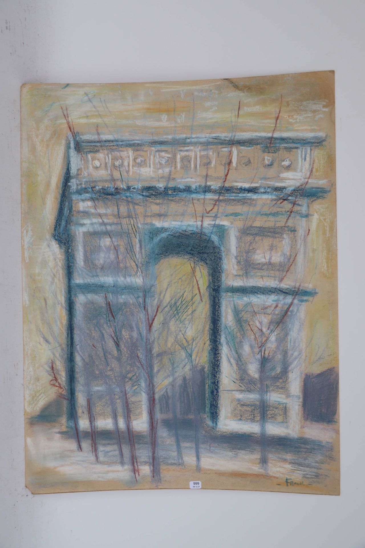 Null FERAUD Albert（1921/2008）。"Arc de Triomphe à Paris"。纸板上的粉笔画，右下方有签名。