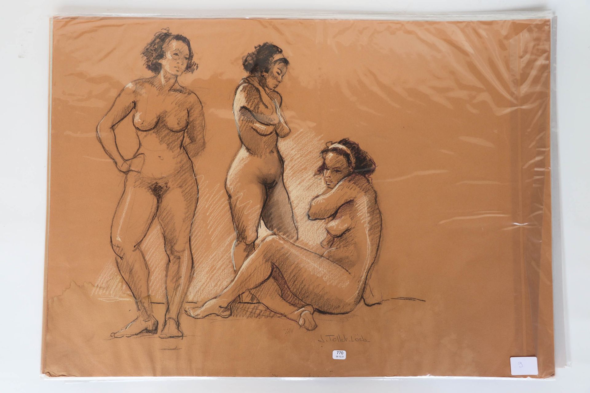 Null TOLLET-LOEB 杰奎琳（1931/2021）。"裸体研究"。炭笔和白粉笔在底部中央签名。50 x 70.
