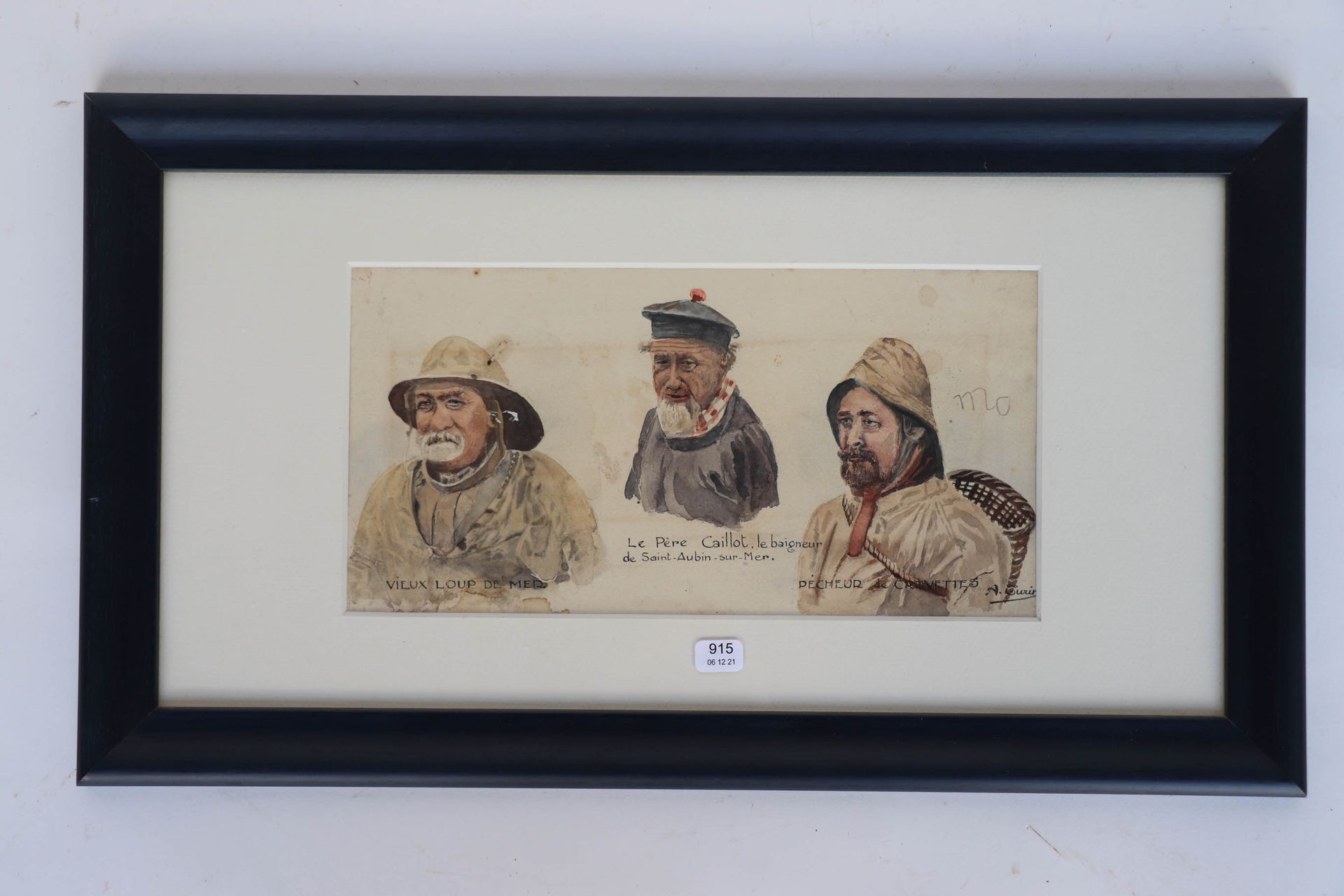 Null 图林-安德烈（第十九/二十届）。"三个水手"。水彩画，右下方有签名。13 x 26.