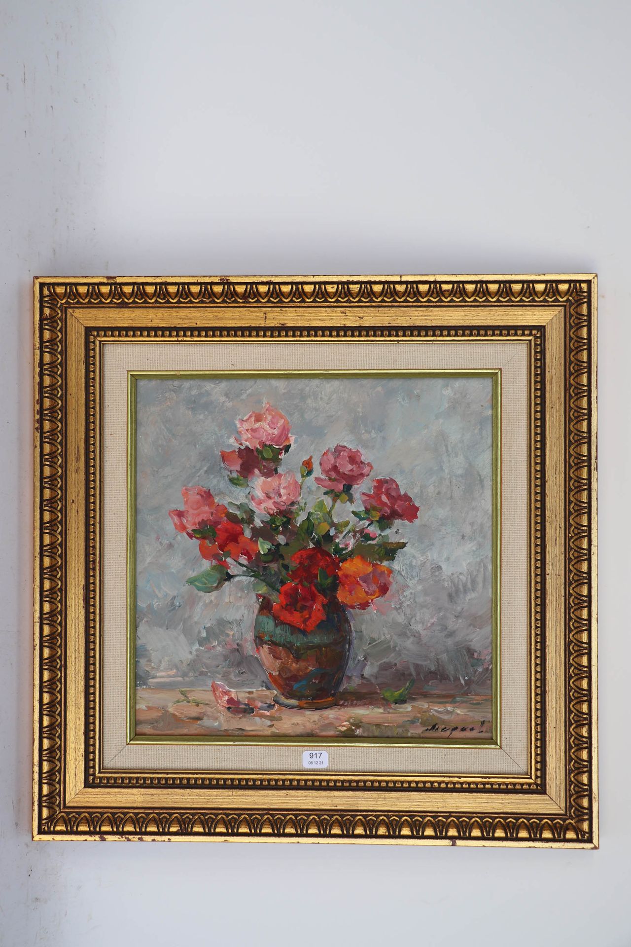 Null MARKOV Léonid (1926/2002). "Vase de fleurs". Huile sur carton signée en bas&hellip;