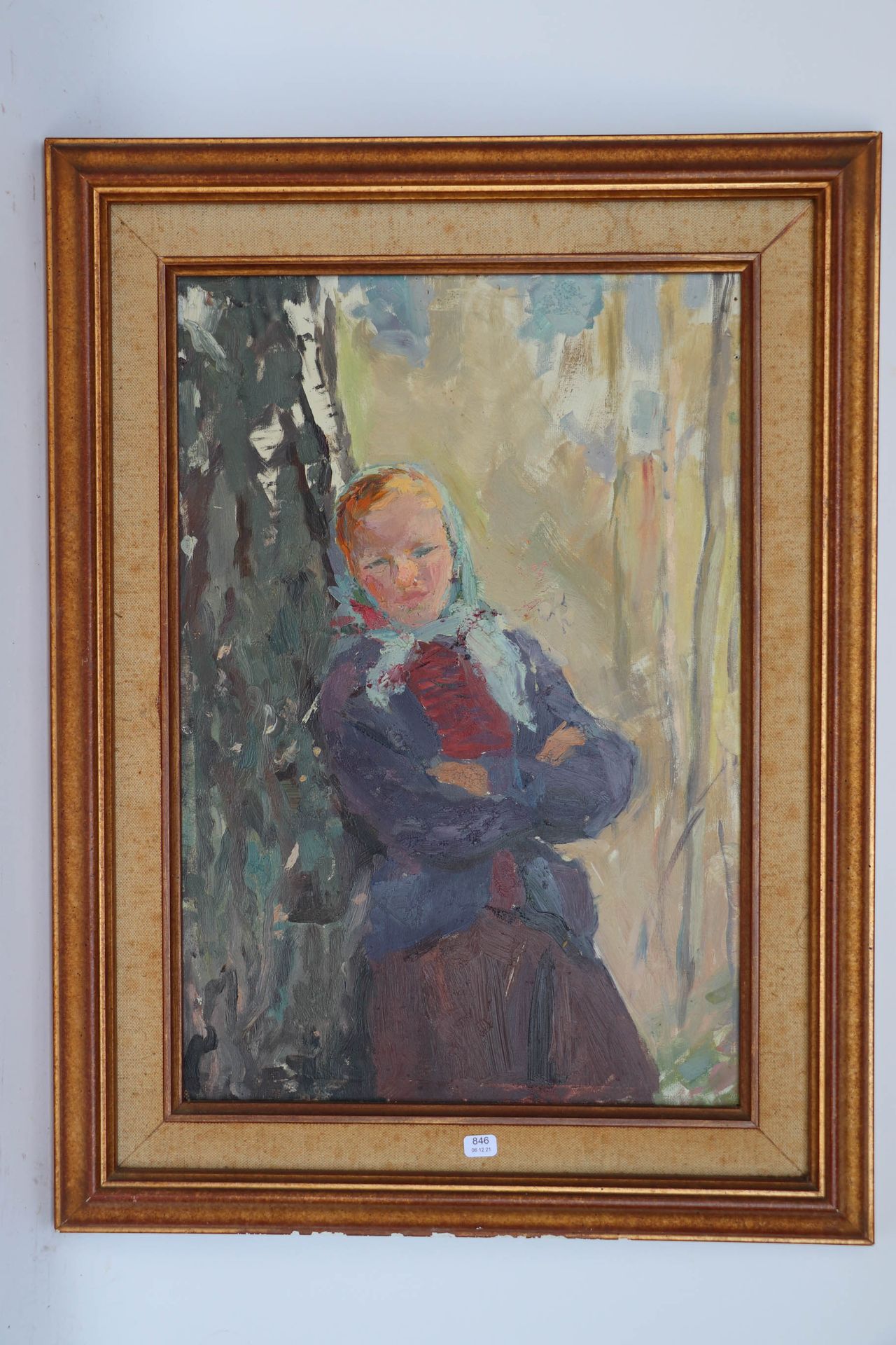 Null 俄罗斯学校(20)。"双手交叉的女孩"。纸板上的油画，47,5 x 32,5。