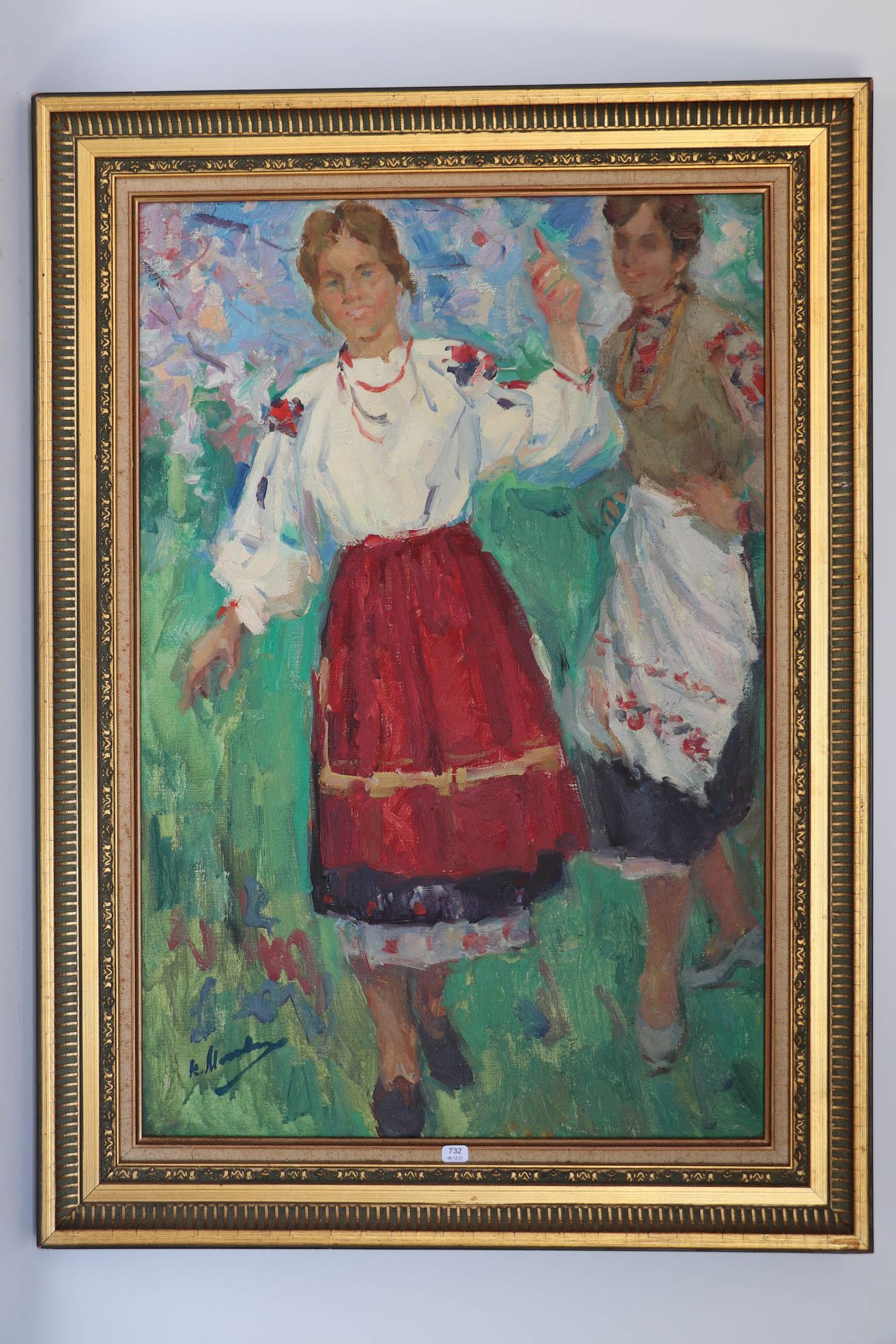 Null 俄罗斯学校(20)。"年轻的舞者"。左下角有签名的布面油画，68 x 45,5。