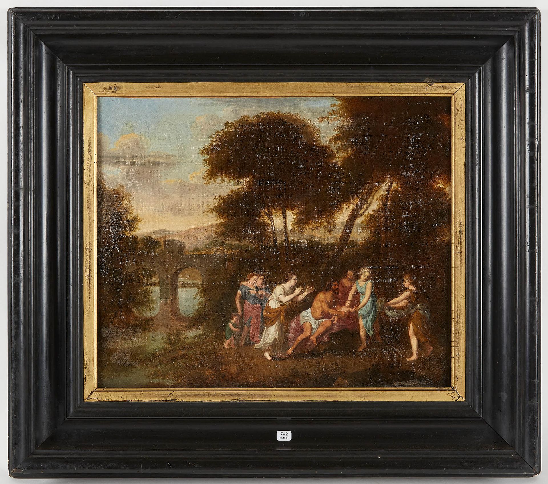 Null Ecole hollandaise vers 1650. "Moïse sauvé des eaux". Huile sur toile. 38 x &hellip;