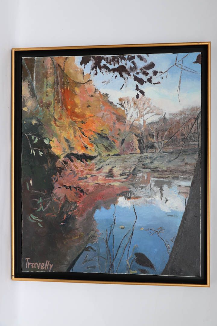 Null TRAVELLY (1915/2012). "Evening on the pond". Oil on canvas signed lower lef&hellip;
