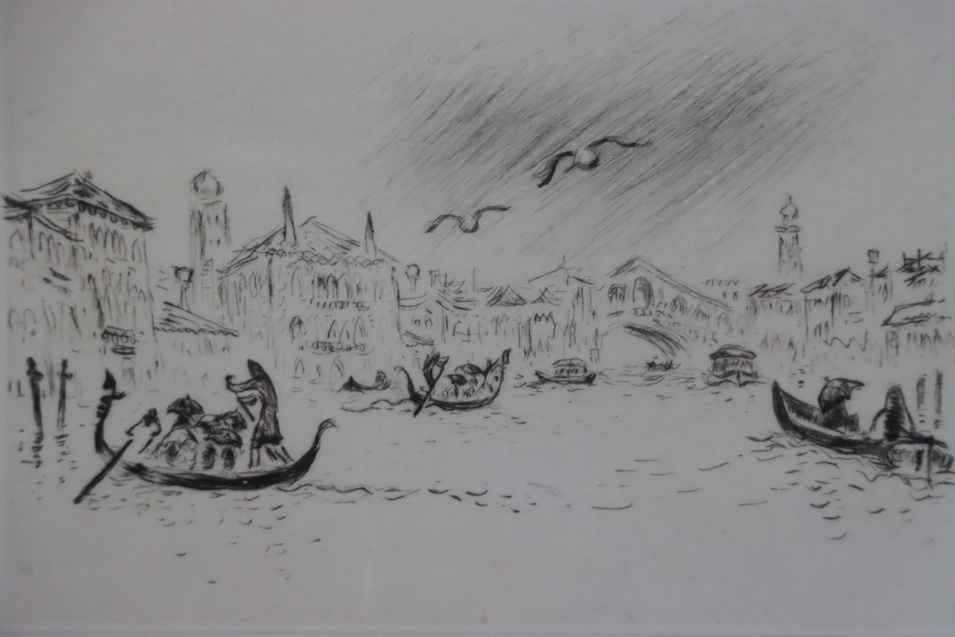 Null HAMBOURG André (1909/1999). "Pluie sur le grand Canal à Venise". Gravure si&hellip;