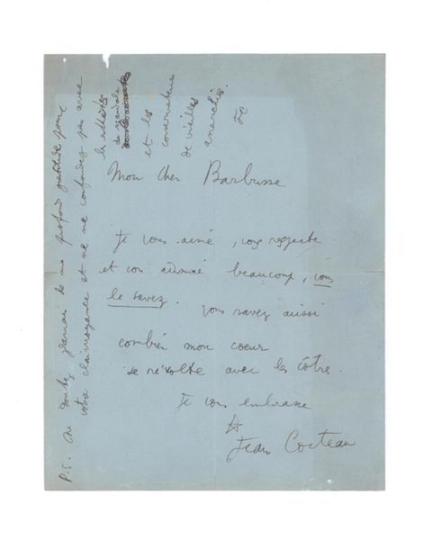 COCTEAU Jean (1889-1963) 
Lettre autographe signée adressée à Henry BARBUSSE.
S.&hellip;