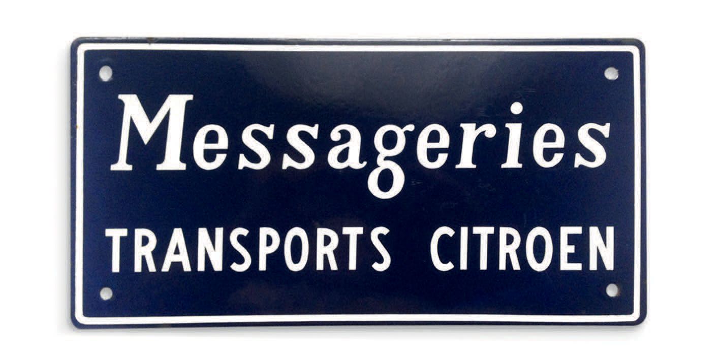 Null «MESSAGERIE TRANSPORTS CITROËN»
Circa 1950 plaque émaillée
Très bon état.
D&hellip;