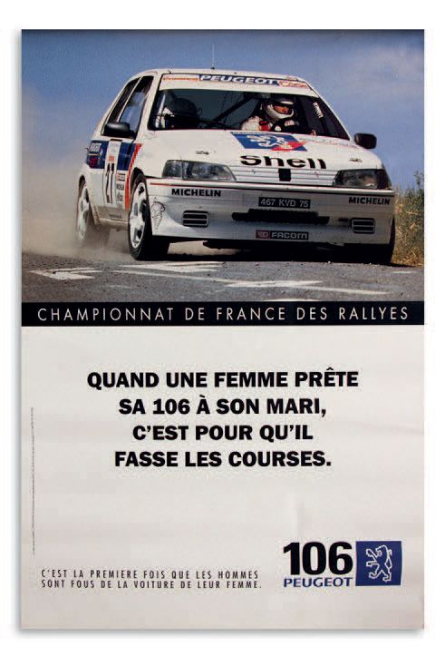 PEUGEOT 106 
Lot de 4 affiches représentant les 106 S16, XSI, et Rallye
Bon état&hellip;