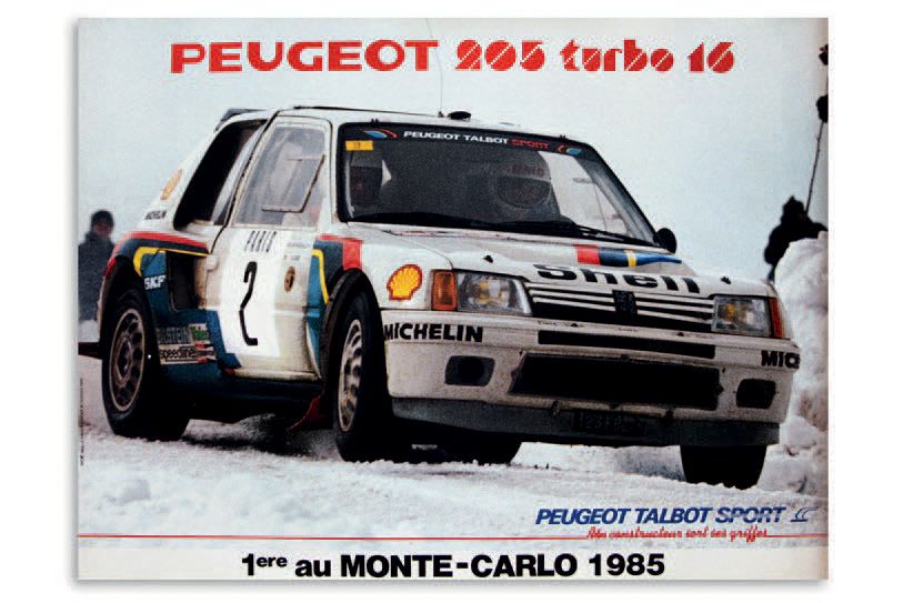 PEUGEOT 205 TURBO 16 
一批6张海报
状况良好
尺寸：4张80×60厘米规格，2张56×42厘米规格