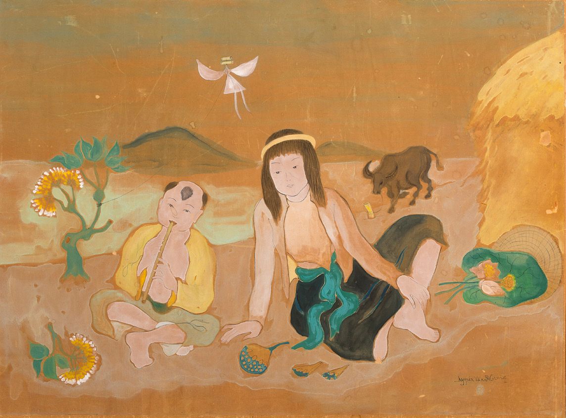 VAN PHUONG NGUYEN (1930-2006) 
年轻女孩和儿童音乐家

绢本水粉、墨水和色彩，右下方有签名

58 x 80 cm - 22 13&hellip;