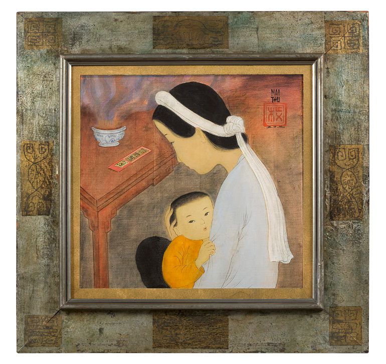 MAI TRUNG THU (1906-1980) 
Femme et enfant devant un autel, 1953

Encre et coule&hellip;