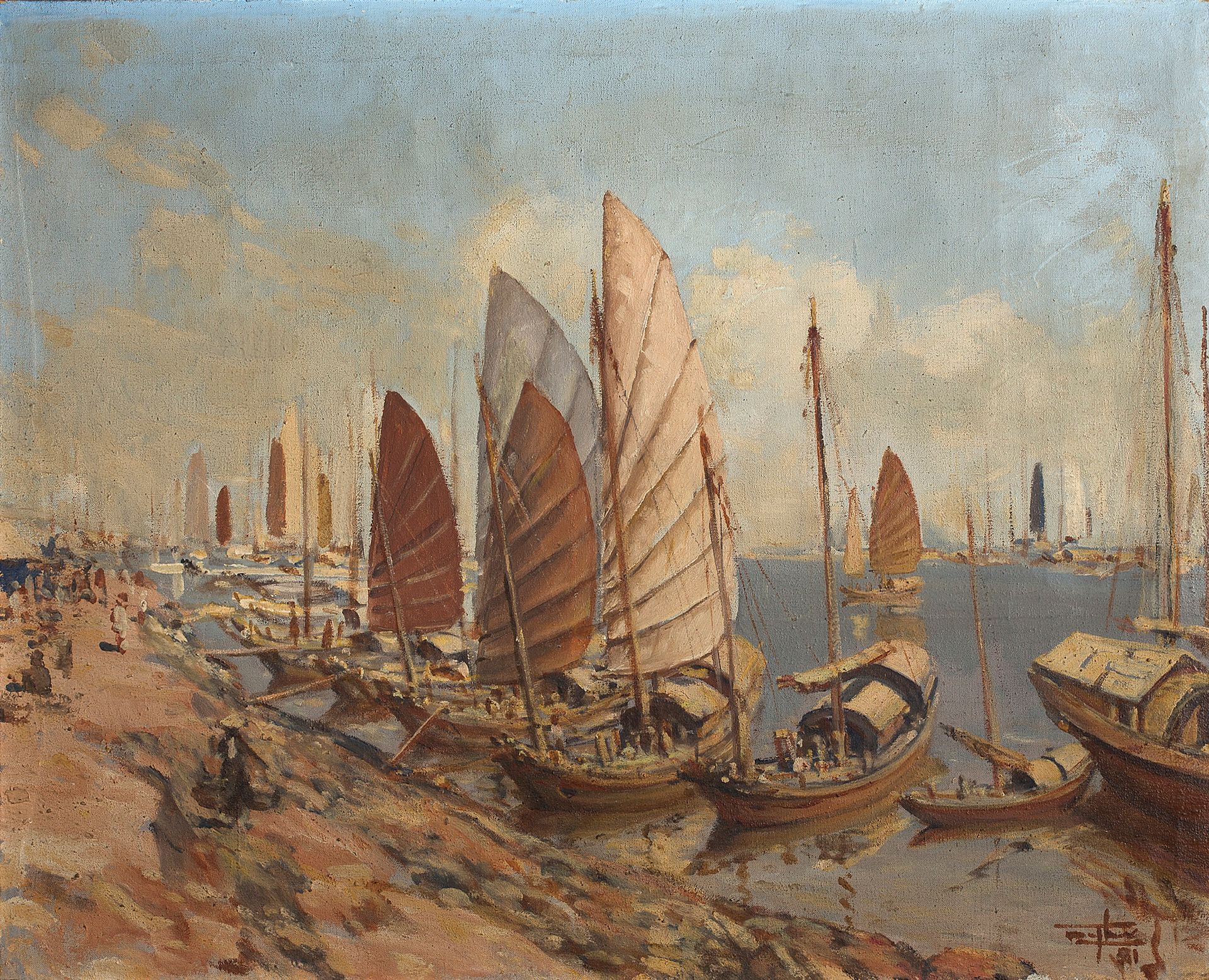 NGUYEN MAI THU (XXE SIÈCLE) 
海湾里的琼格

布面油画，右下方有签名和日期

55.5 x 69.5 cm - 21 7/8 x 2&hellip;