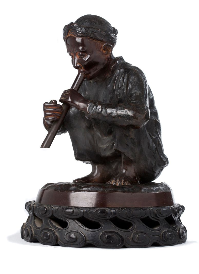 ECOLE VIETNAMIENNE du XXe siècle 
Fumeur
Bronze à patine brune sur un socle en b&hellip;