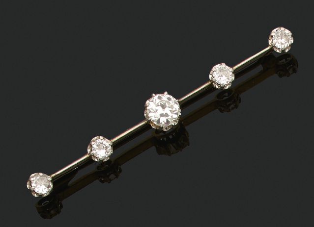 Null BROCHE «BARETTE»
Diamants taille ancienne
Or gris 18k (750), platine (950)
&hellip;