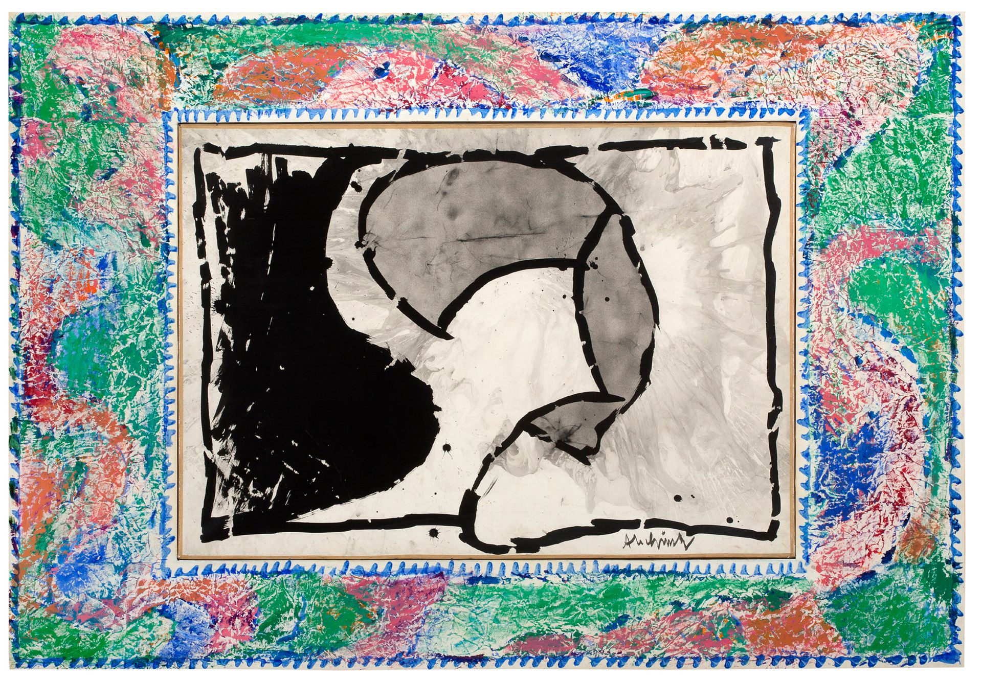 PIERRE ALECHINSKY (né en 1927) 
高层人士, 1981-1984 

牛皮纸上的中央水墨画，右下角有签名，中国纸上的丙烯酸边框安装&hellip;