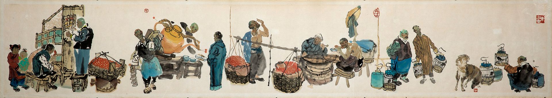 MA HAIFANG (né en 1956) 
北京的传统生活场景 

纸上水墨和绘画 

纸上水墨和绘画 

37 x 200 cm 

14 9/16 x&hellip;