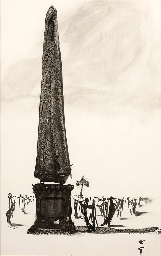 RENÉ GRUAU (1909-2004) 
Obelisco 

Tinta y aguada sobre papel, firmado abajo a l&hellip;