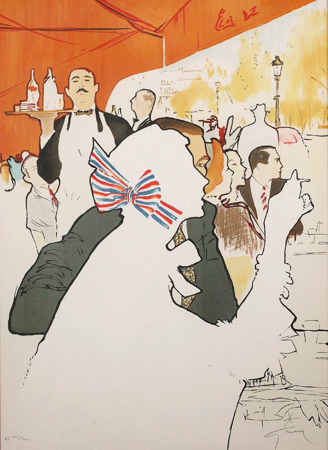 RENÉ GRUAU (1909-2004) 
Élégante au café 

Lithohgraph on paper, signed lower ri&hellip;