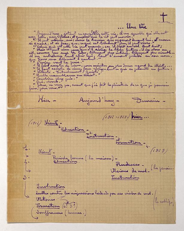 GROUES Henri dit l'Abbé Pierre (1912-2007) 题为 "生活 "的亲笔手稿。[1929年8月5日]。1页，1/4英寸，用紫&hellip;