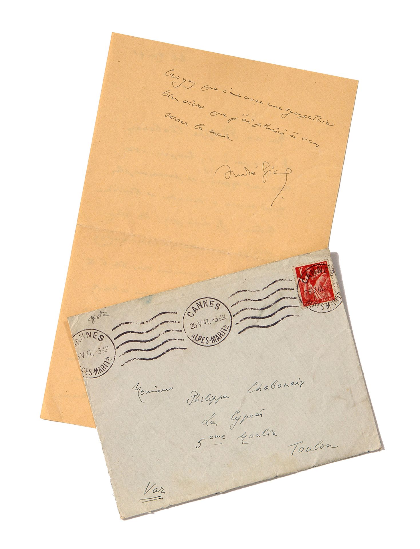 GIDE André (1869-1951) L.A.S. Addressed to the poet Philippe CHABANEIX. 22 May 1&hellip;