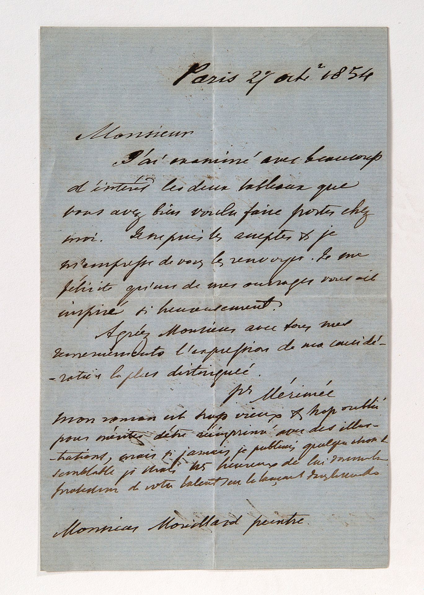 MéRIMéE Prosper (1803-1870) L.A.S. Adressiert an "Monsieur Mouillard peintre". P&hellip;
