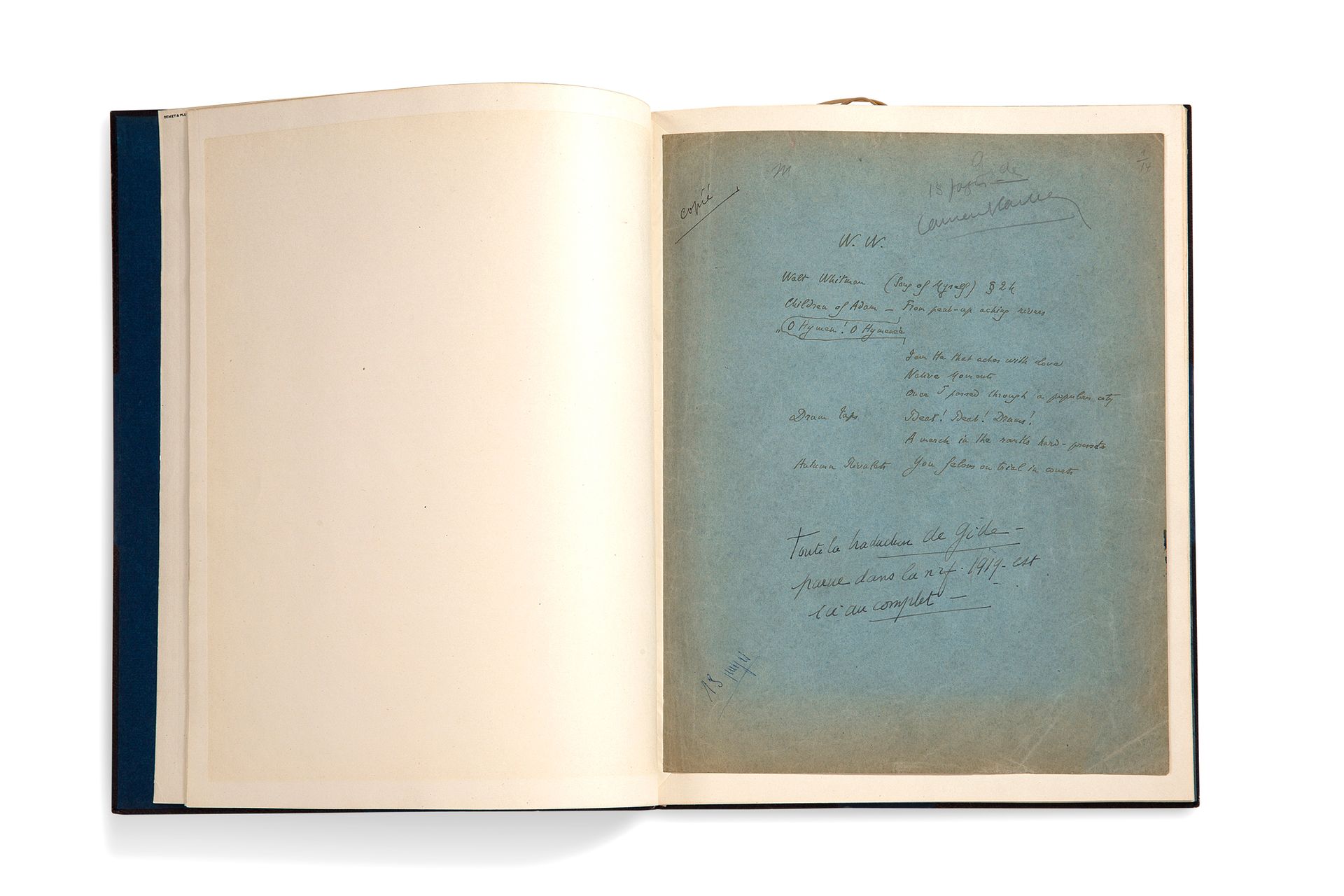 GIDE André (1869-1951) Autograph MANUSCRIPT, [Poems of Walt Whitman]; 12 Seiten &hellip;