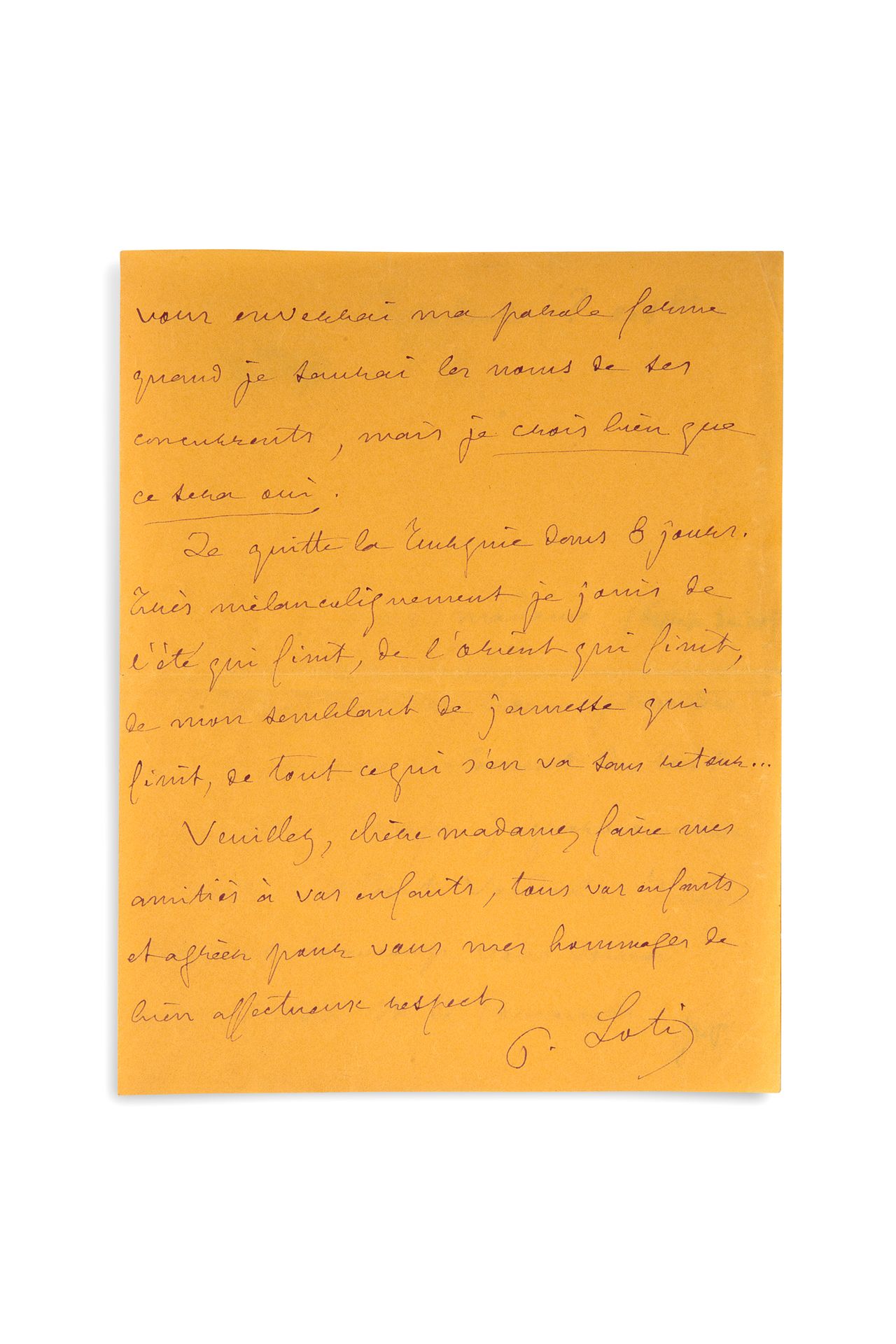 LOTI Pierre (1850-1923) L.A.S.，伊斯坦布尔 [1910年，致Julia DAUDET]；2页，8开，黄纸，有她的座右铭Mon ma&hellip;