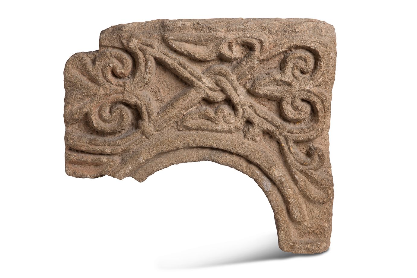 Null FRAGMENT OF ARCATURE in carved stone decorated with interlaced straps and f&hellip;