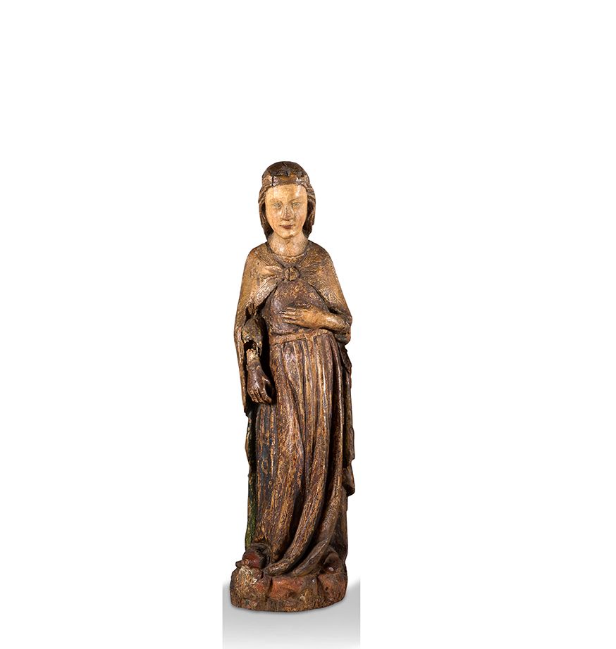 Null 
+ 亚历山大的圣凯瑟琳，雕刻，镀金和多色石灰木（？），空心背。她一只脚站在马克西米安皇帝的头上，她的右手应该是拿着剑的，现在已经丢失。



意大利&hellip;