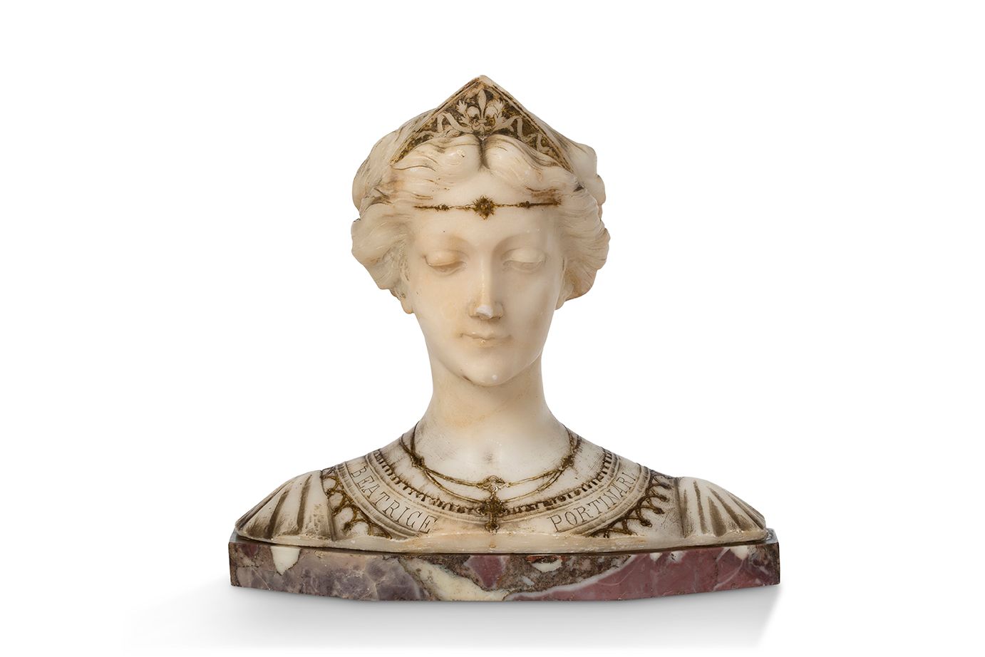 Aristide PETRILLI (1868-c.1907) 
Alabaster bust representing
Beatrice Portinari.&hellip;