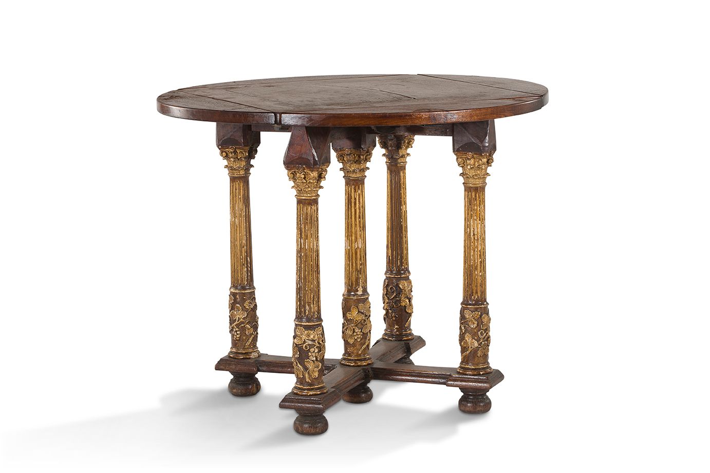 Null 
+ Circular oak table with flaps. Five-legged gilt Corinthian columns with &hellip;