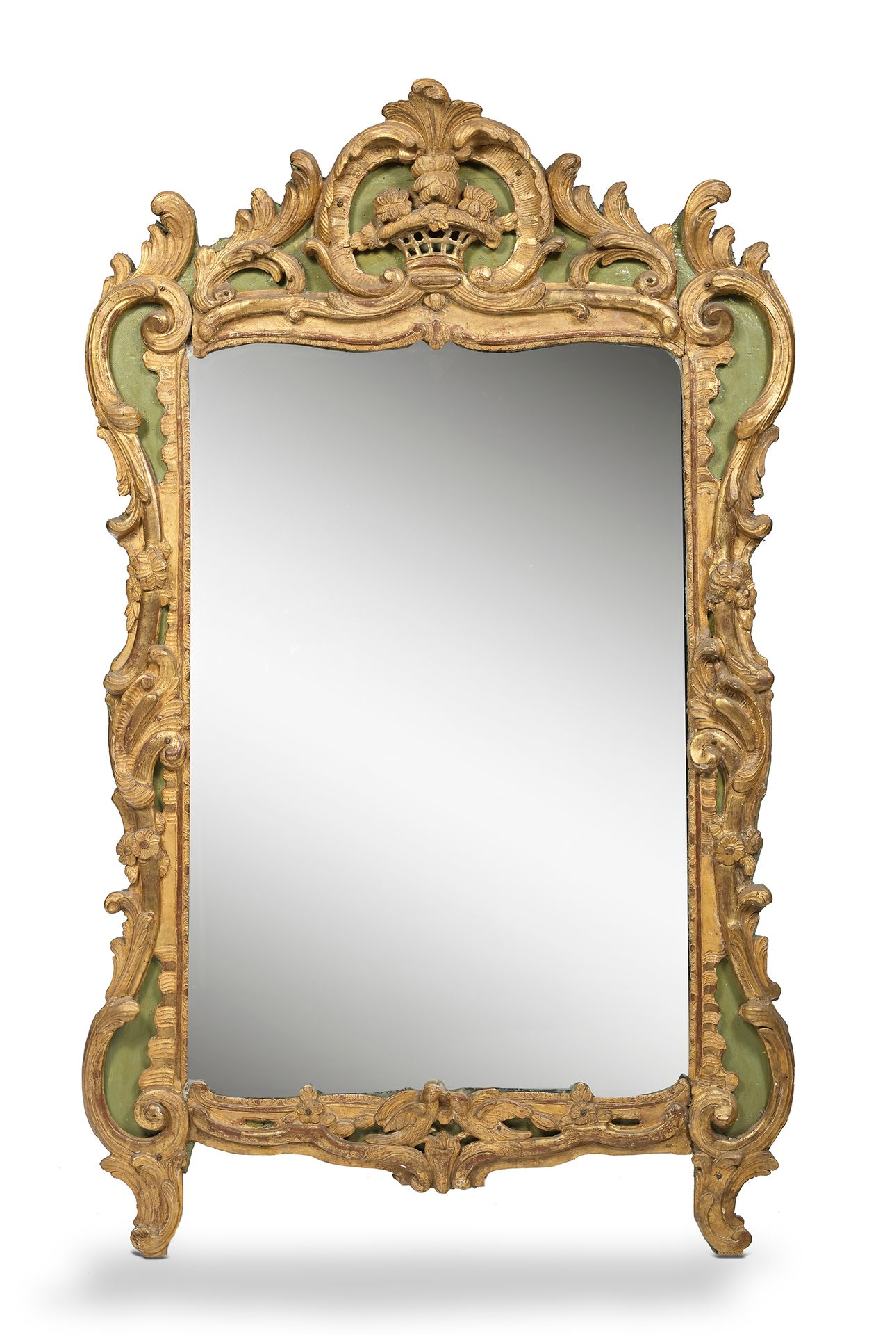 Null A LARGE rectangular mirror in carved wood with almond green lacquer and gil&hellip;