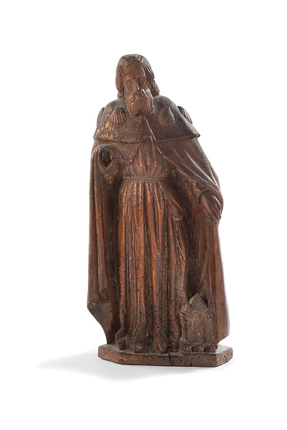Null SAINT SEBALD in carved walnut, rough back. Standing, the saint wears a pilg&hellip;