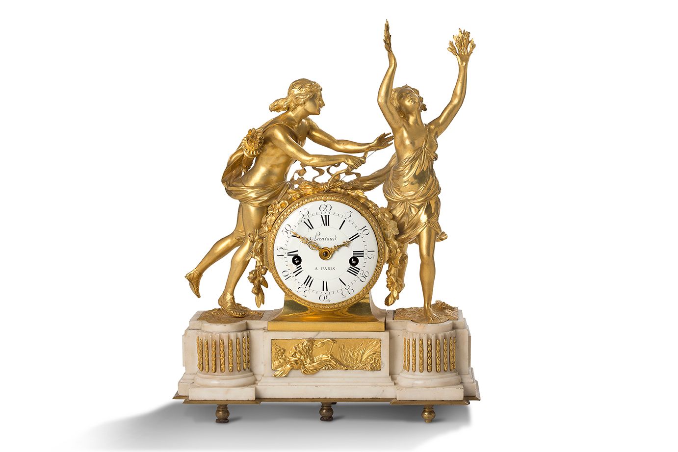 Null IMPORTANTE PENDULE «DAPHNÉ ET APOLLON» en marbre blanc et bronze doré, grou&hellip;
