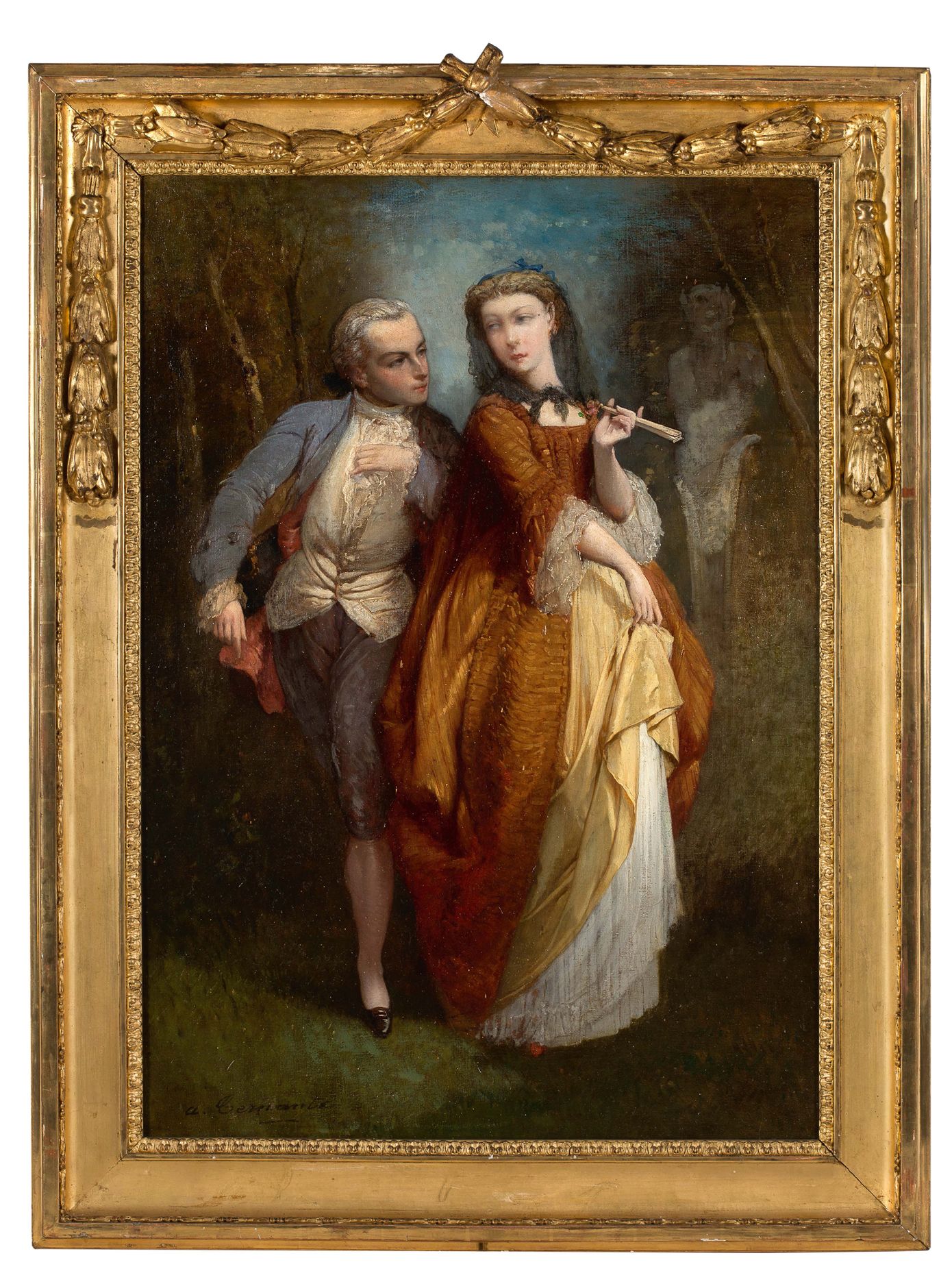 AMÉDÉE TERNANTE-LEMAIRE, DIT LEMAIRE DE TERNANTES (1821 - 1900) 
穿着路易十六服装的恋人在花园里&hellip;