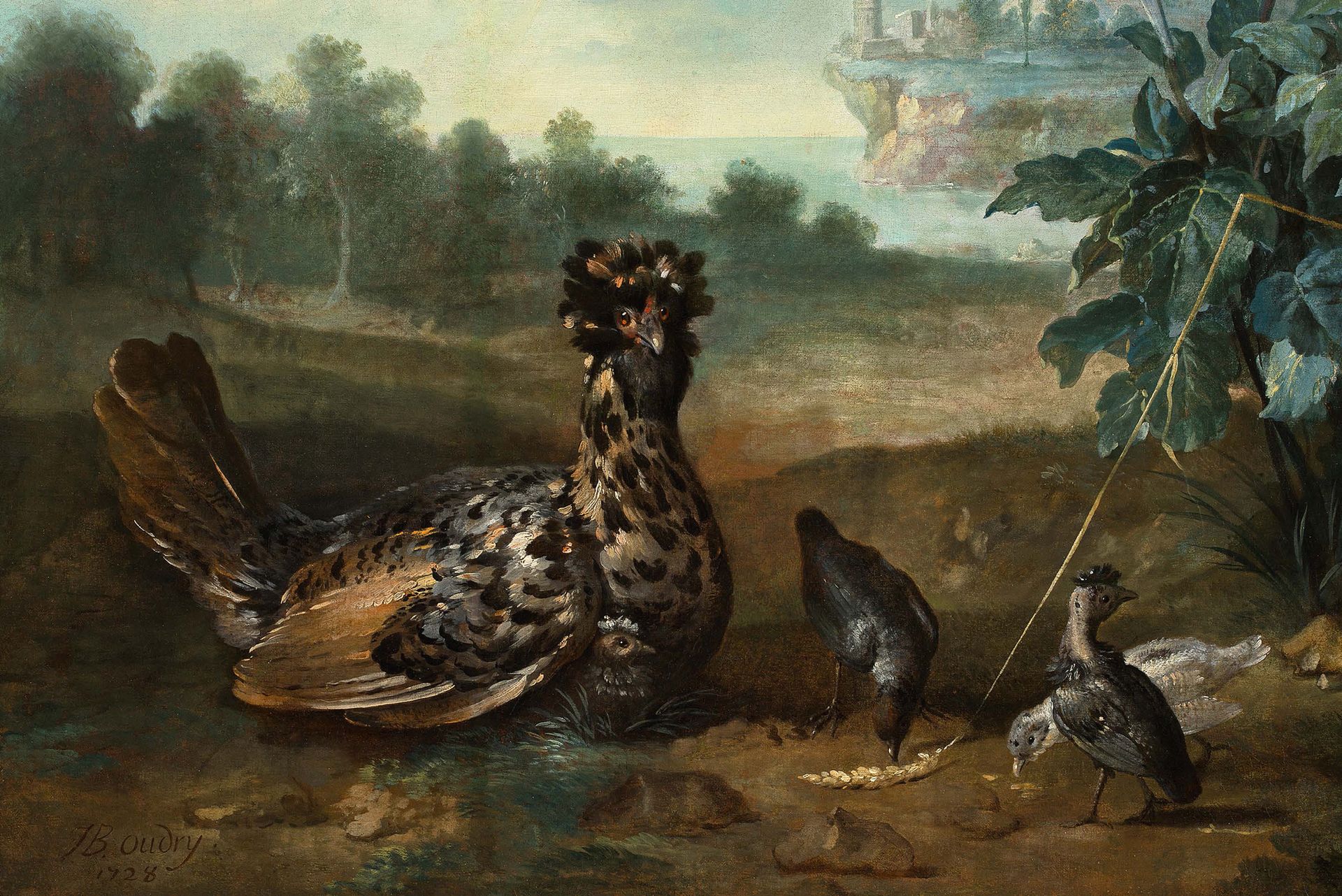 JEAN-BAPTISTE OUDRY (PARIS, 1686 - 1755, BEAUVAIS) 
Gallina Houdan y su cría

Pa&hellip;