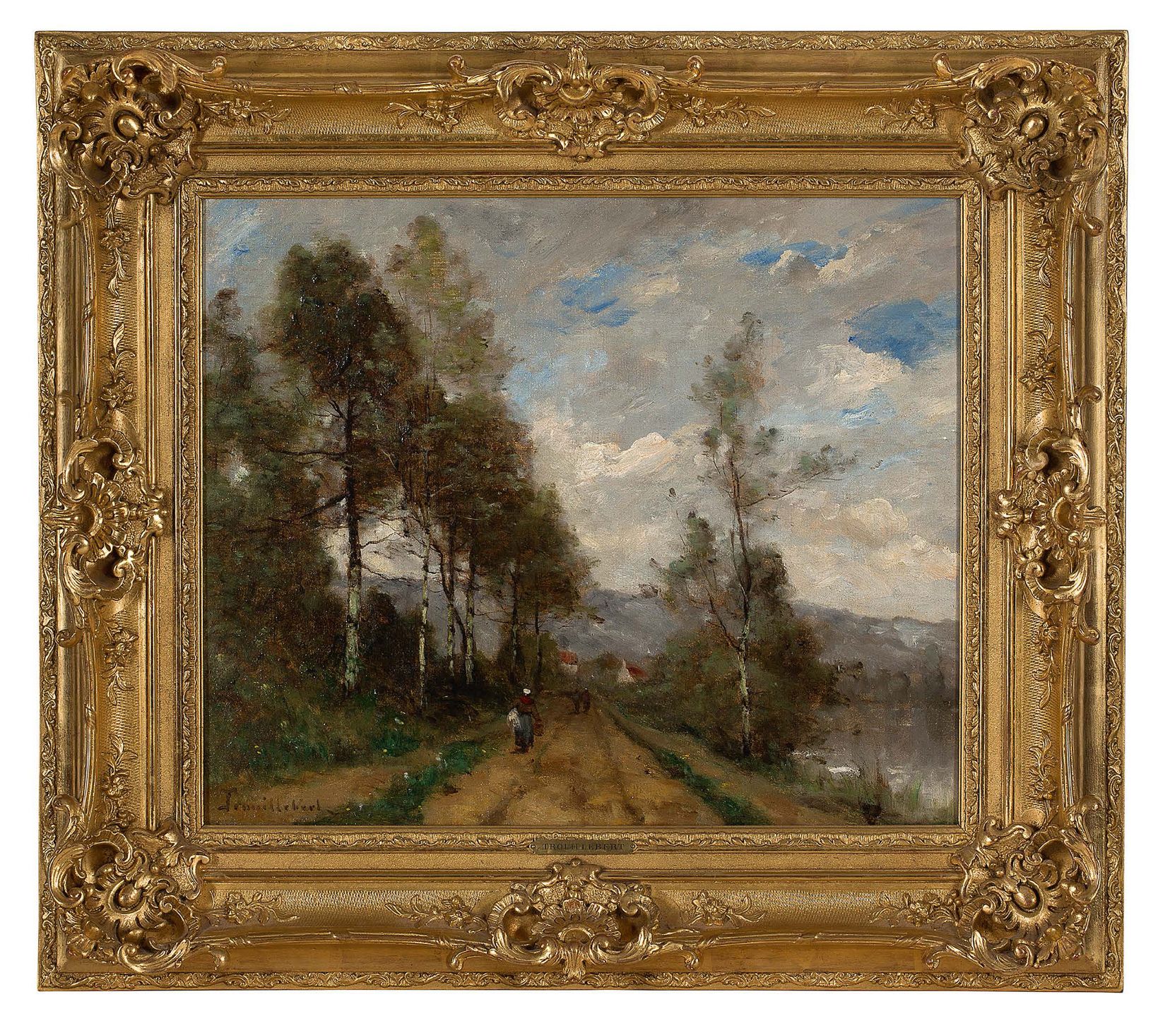 Paul Désiré TROUILLEBERT (1829 - 1900) 
Une route près de la rivière

Oil on can&hellip;