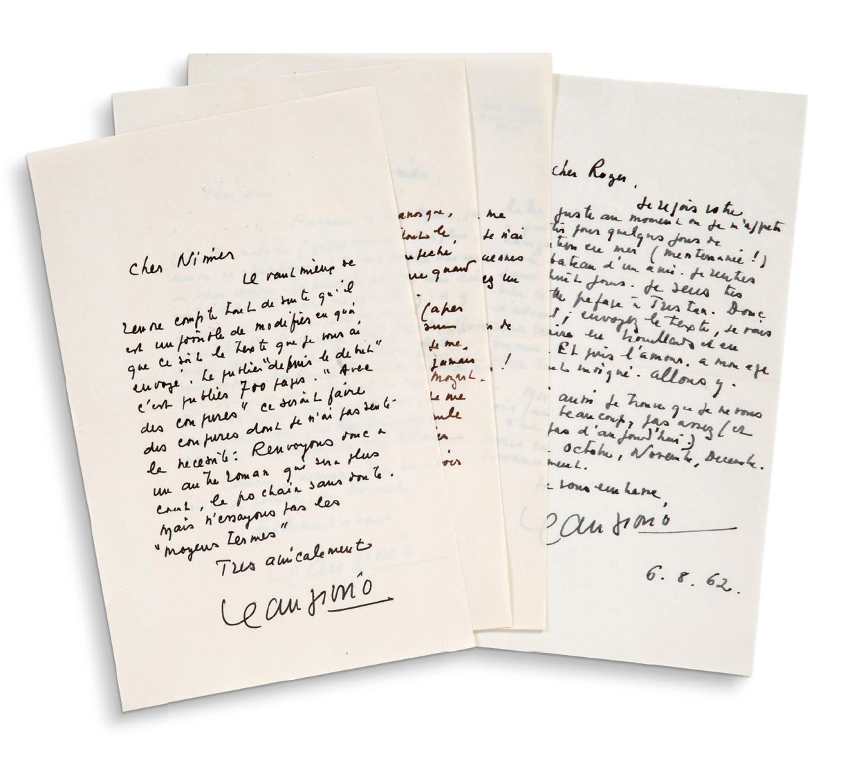 GIONO Jean (1895-1970) Correspondence addressed to Roger NIMIER, four autograph &hellip;