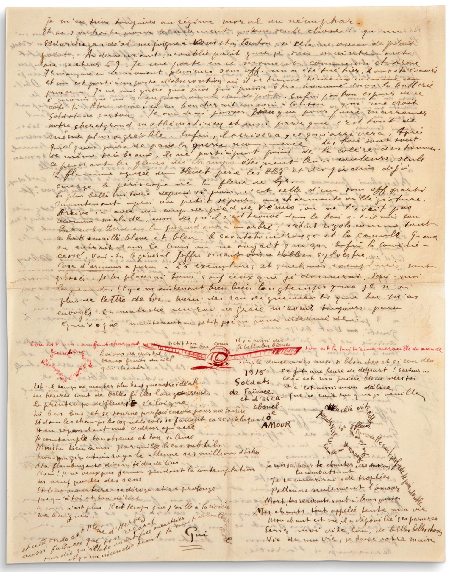 APOLLINAIRE Guillaume (1880-1918) Carta autógrafa firmada a LOU con un poema, un&hellip;
