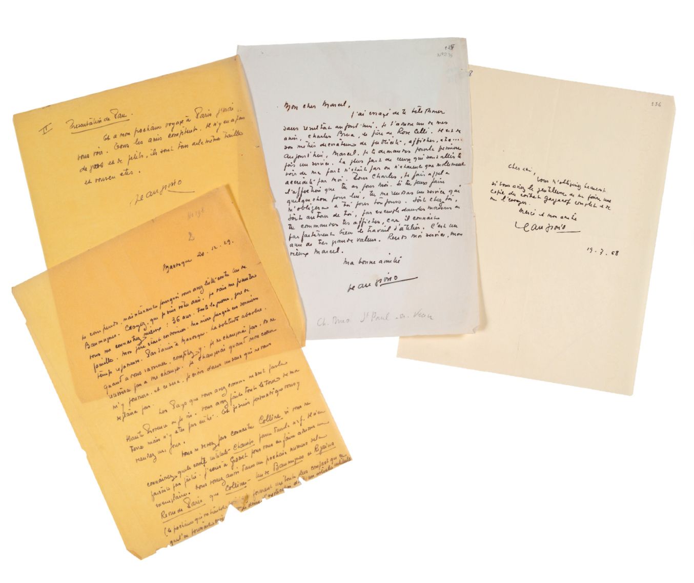 GIONO Jean (1895-1970) Drei signierte eigenhändige Briefe an Eugène DABIT.
- Sig&hellip;