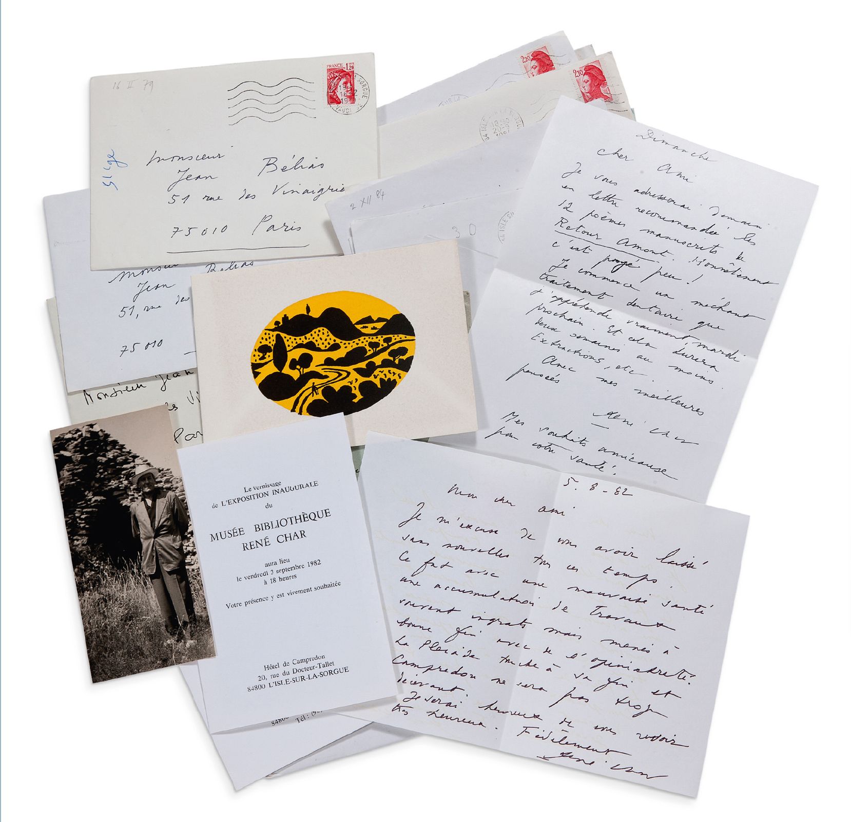 CHAR RENÉ (1907-1988) 签名给Jean BÉLIAS的二十封亲笔信和代表René CHAR、L'Isle-sur-Sorgue、
Avign&hellip;