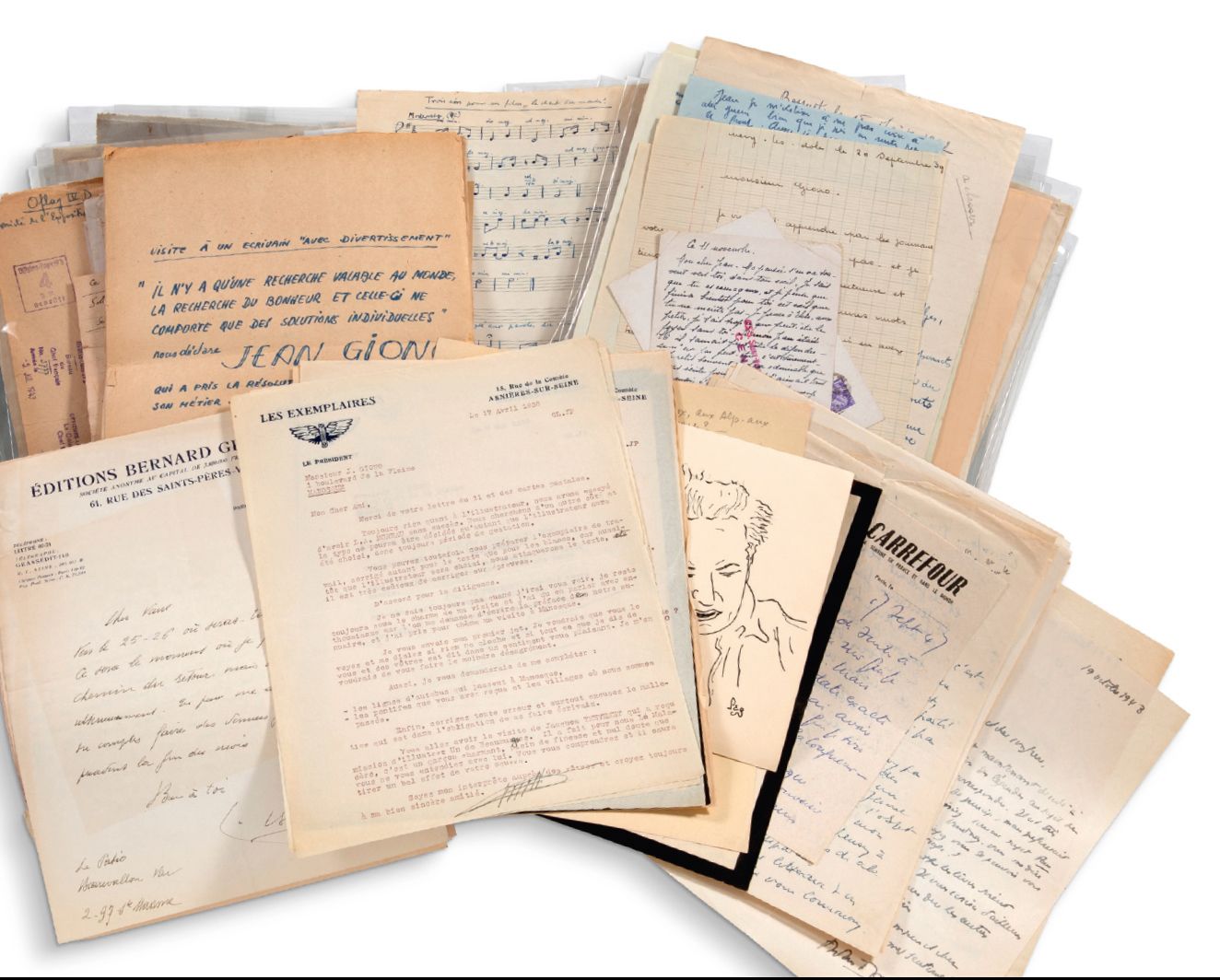 GIONO Jean (1895-1970) 致让-吉奥诺的信件。
大约3500封信件和文件[1930-1950]。
这些信件大多来自他的作品的崇拜者。他的亲密&hellip;