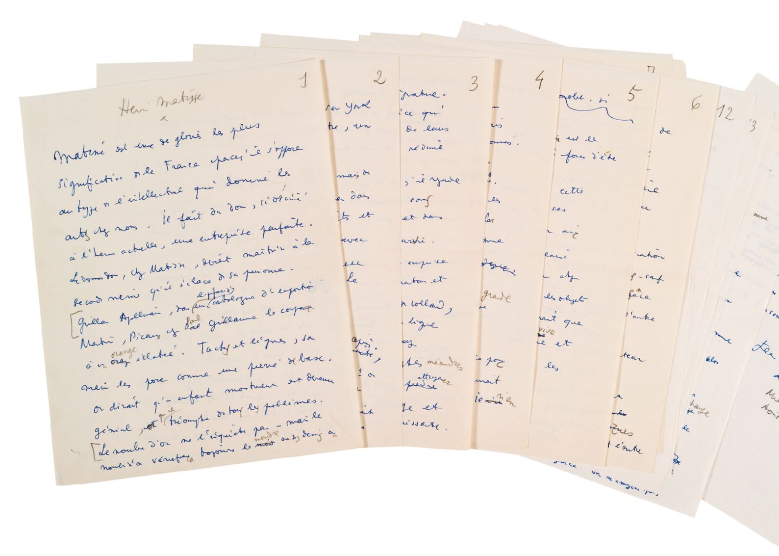 COCTEAU Jean (1889-1963) Henri Matisse, manuscrit autographe signé, Milly août 1&hellip;