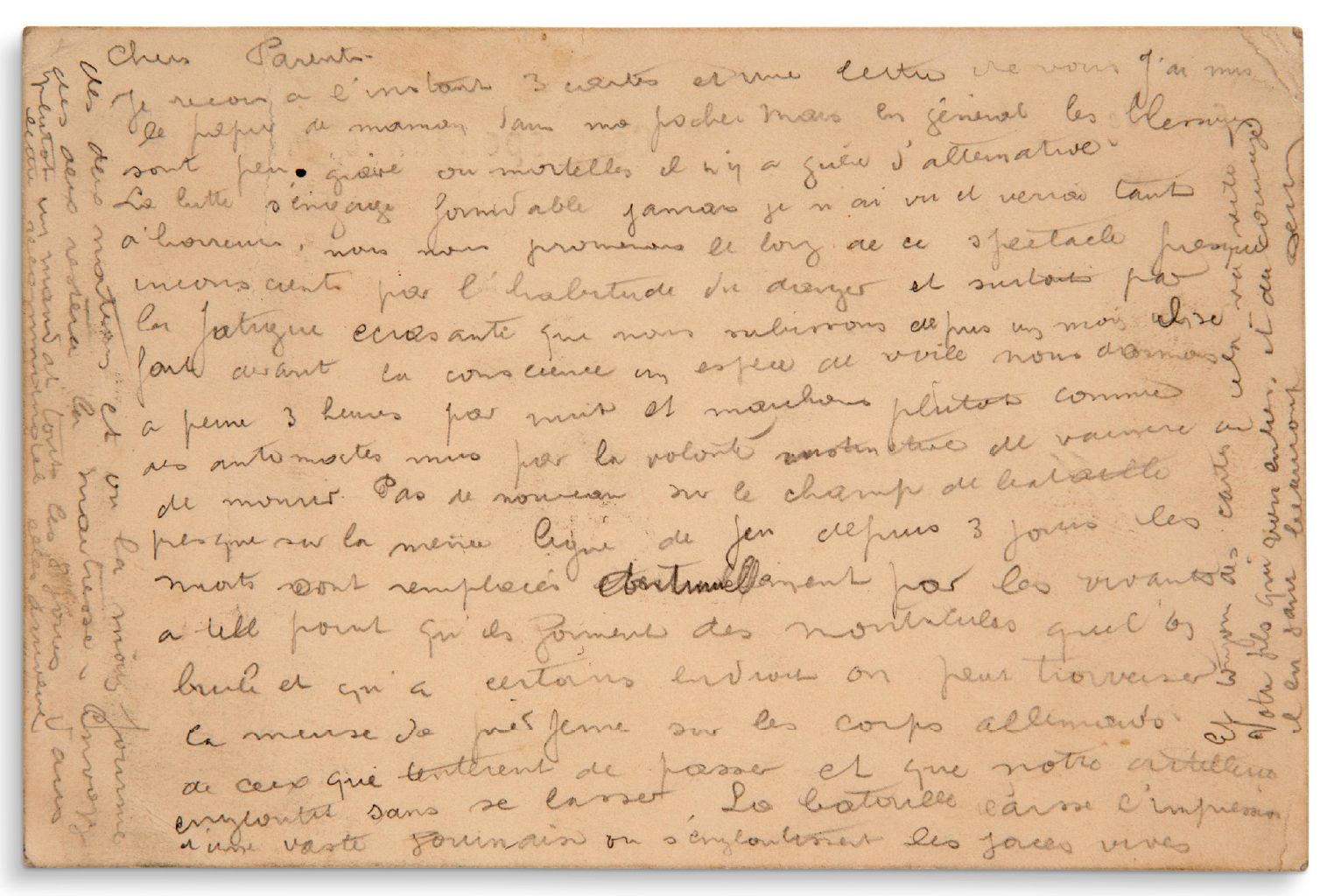 CELINE LOUIS-FERDINAND (1894-1961) 极为罕见的署名给父母的亲笔信，没有地点和日期[阿尔贡，1914年9月10日左右]，用铅笔写&hellip;