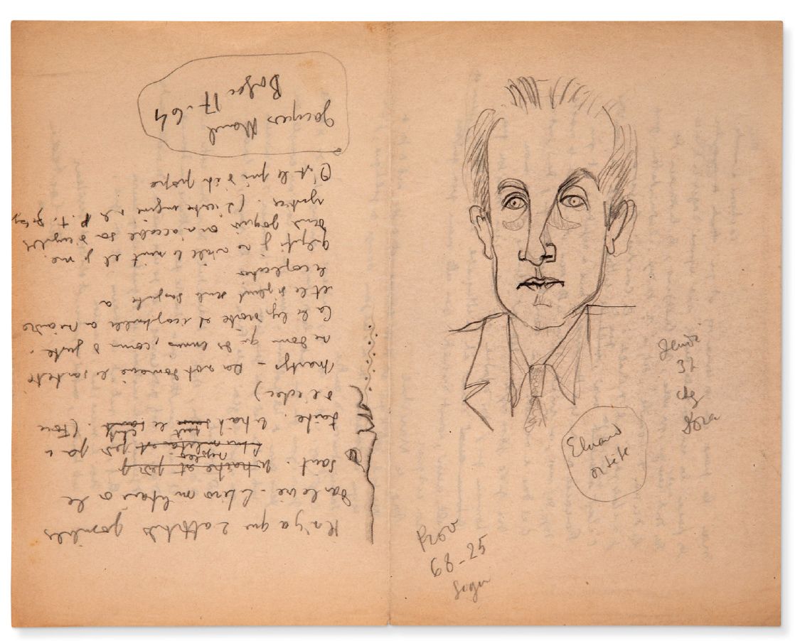 COCTEAU Jean (1889-1963) Portrait of Paul Éluard, original drawing and autograph&hellip;
