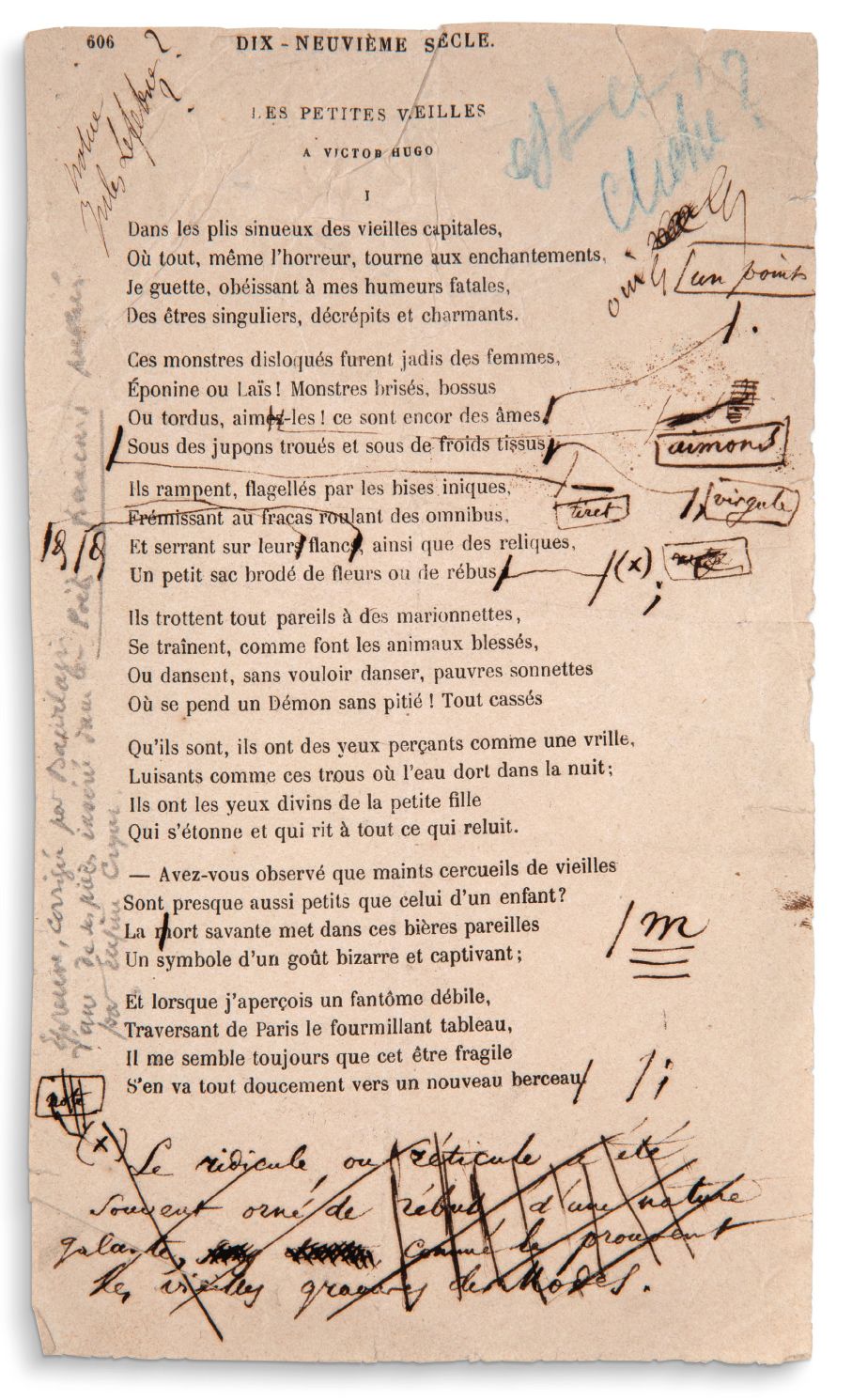 BAUDELAIRE Charles (1821-1867) Corrected proof of the poem from Les Fleurs du ma&hellip;