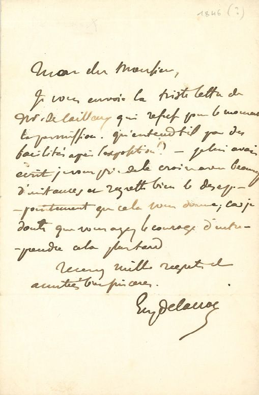 DELACROIX Eugène (1798-1863). L.A.S. «Eug. Delacroix», [vers 1846 ?], et NOTE au&hellip;