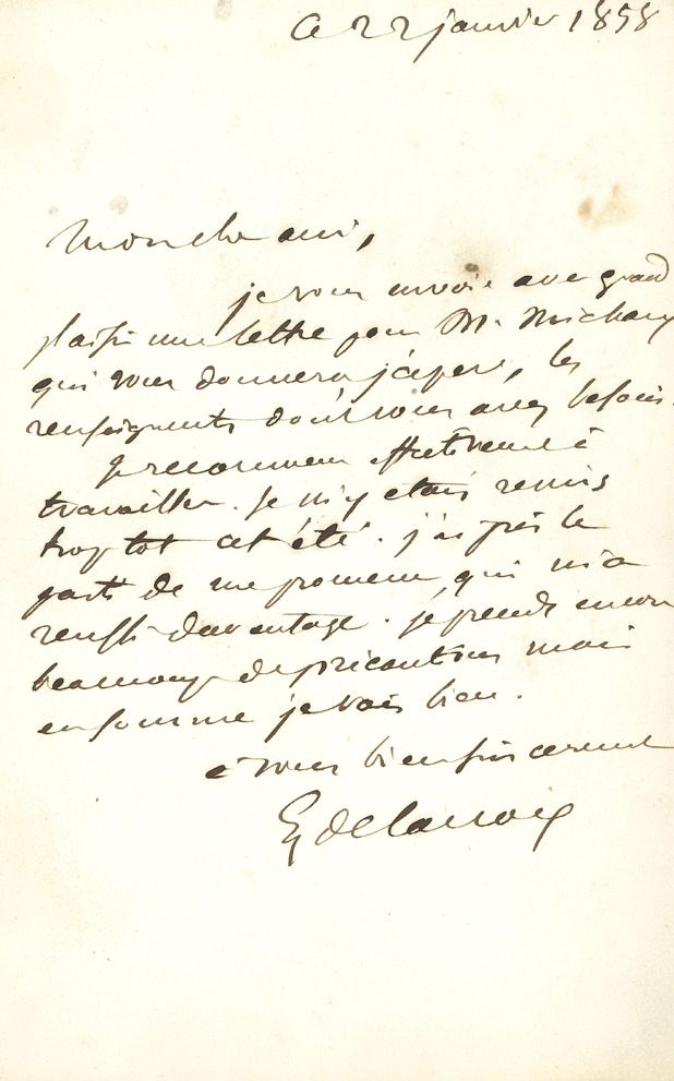 DELACROIX Eugène (1798-1863). 3 L.A.S. «Eug. Delacroix», 1858 et s.D., à ROBERT-&hellip;