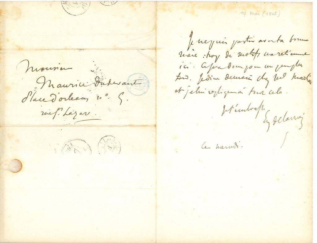 DELACROIX Eugène (1798-1863). 4 L.A.S. «Eug. Delacroix», 1843-1851, à Maurice DU&hellip;